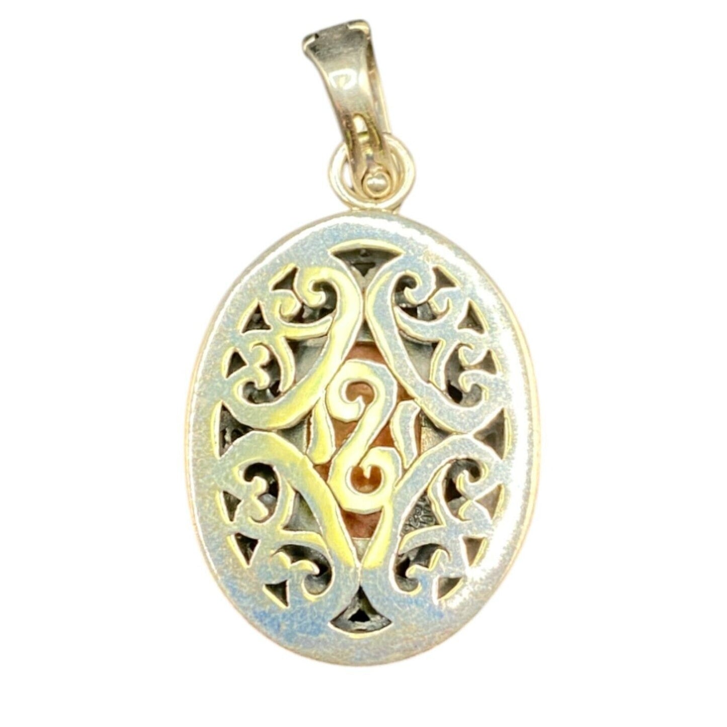 Spiny Oyster Oval Shaped Pendant Orange Gemstone 925 Sterling Silver Filigree