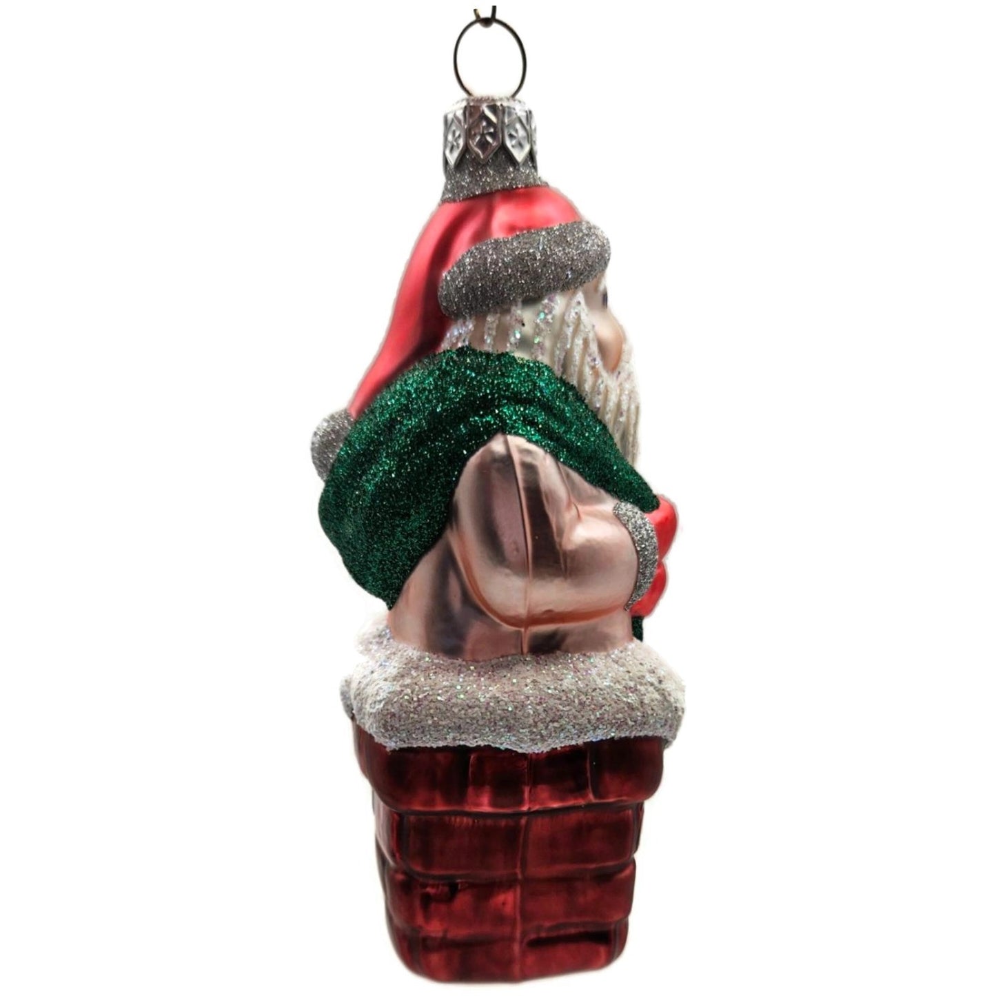 Patricia Breen Here Comes Santa Claus Pink Chimney Green Bag Christmas Ornament
