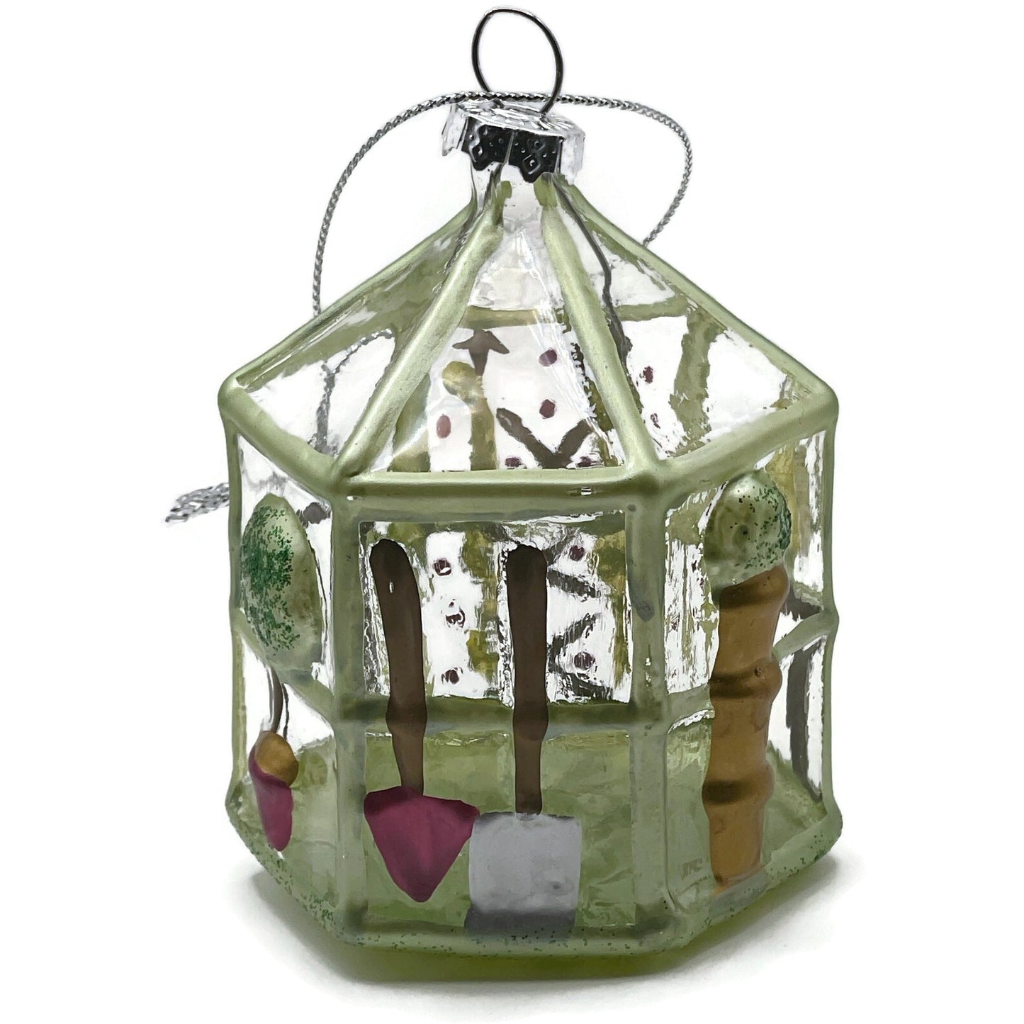 Garden Flowers Greenhouse Ornament Blown Glass Glittered Christmas Tree Decor