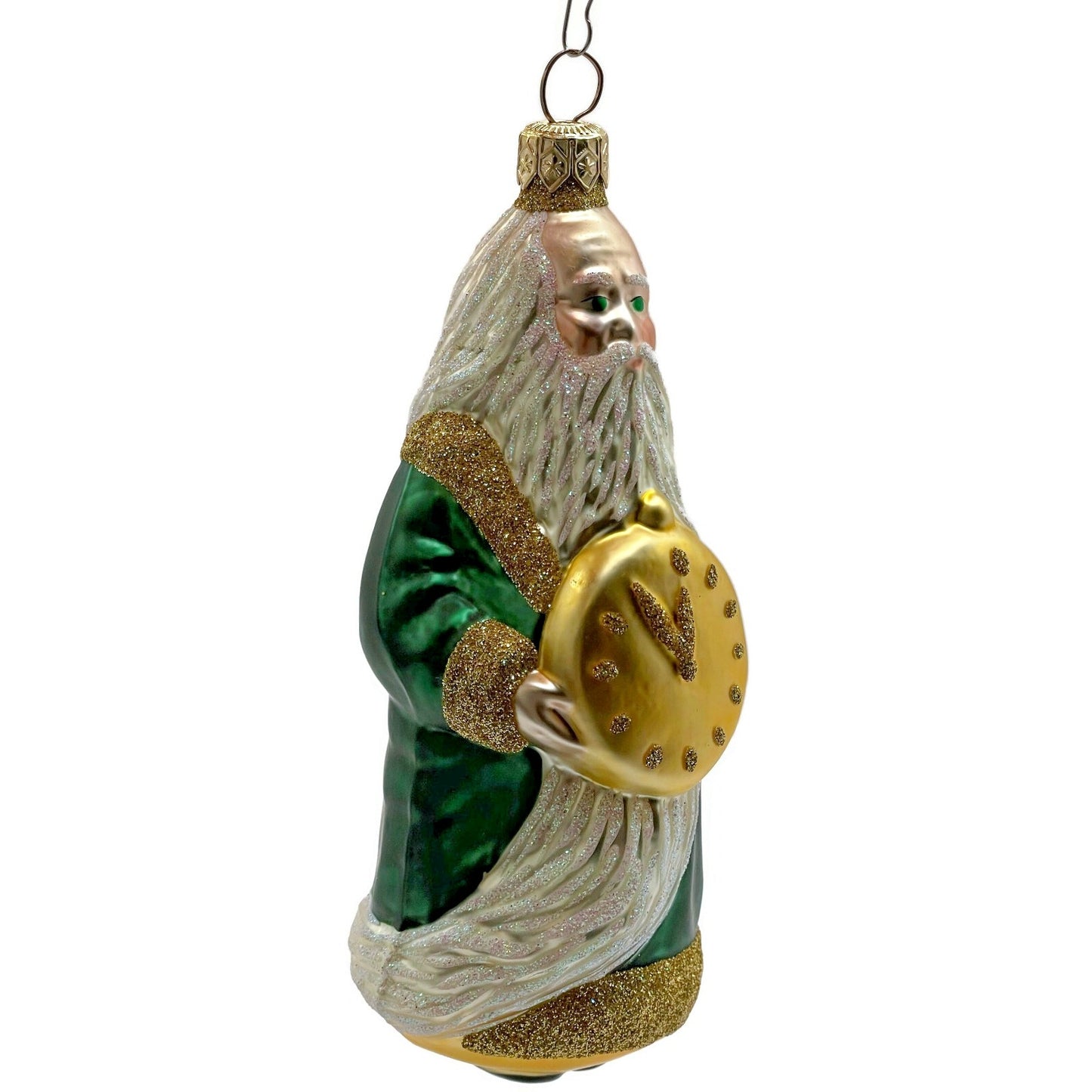 Patricia Breen Round Midnight Green Santa Claus Father Time Christmas Ornament