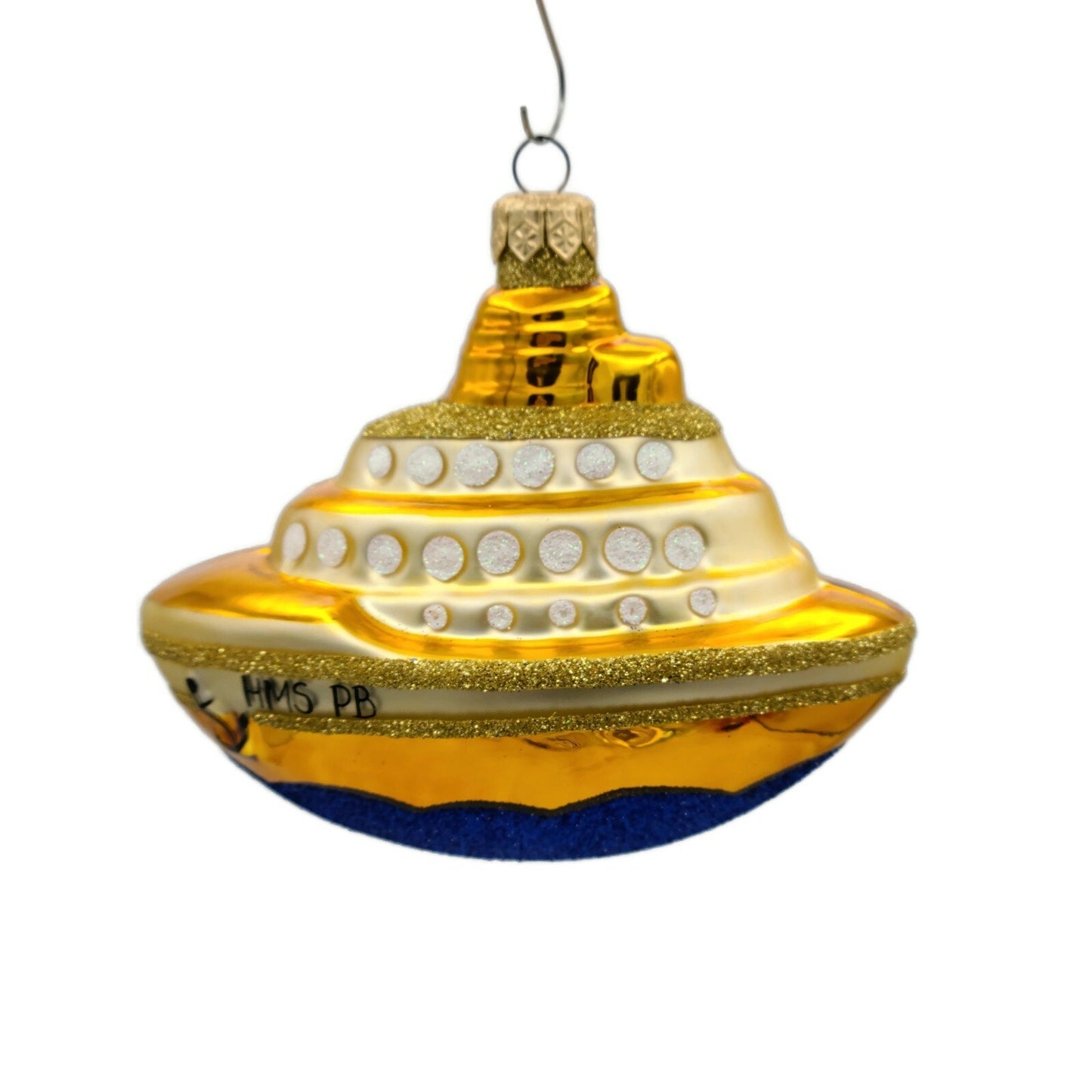 Patricia Breen HMS PB Gold Glittered Upper Deck Ship Boat Christmas Ornament