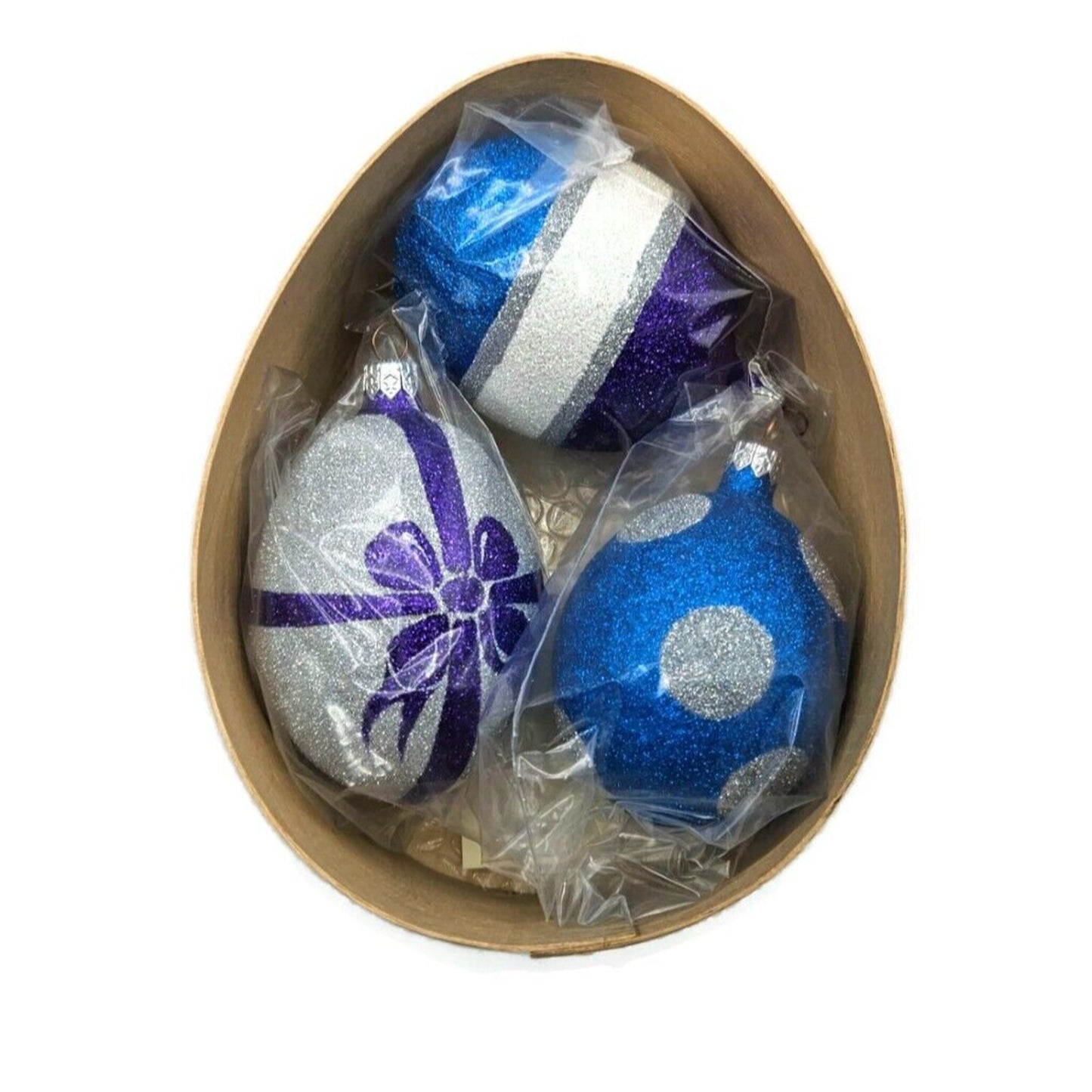 Patricia Breen Eggs Set of 3 Purple Blue Silver Easter Christmas Tree Ornament