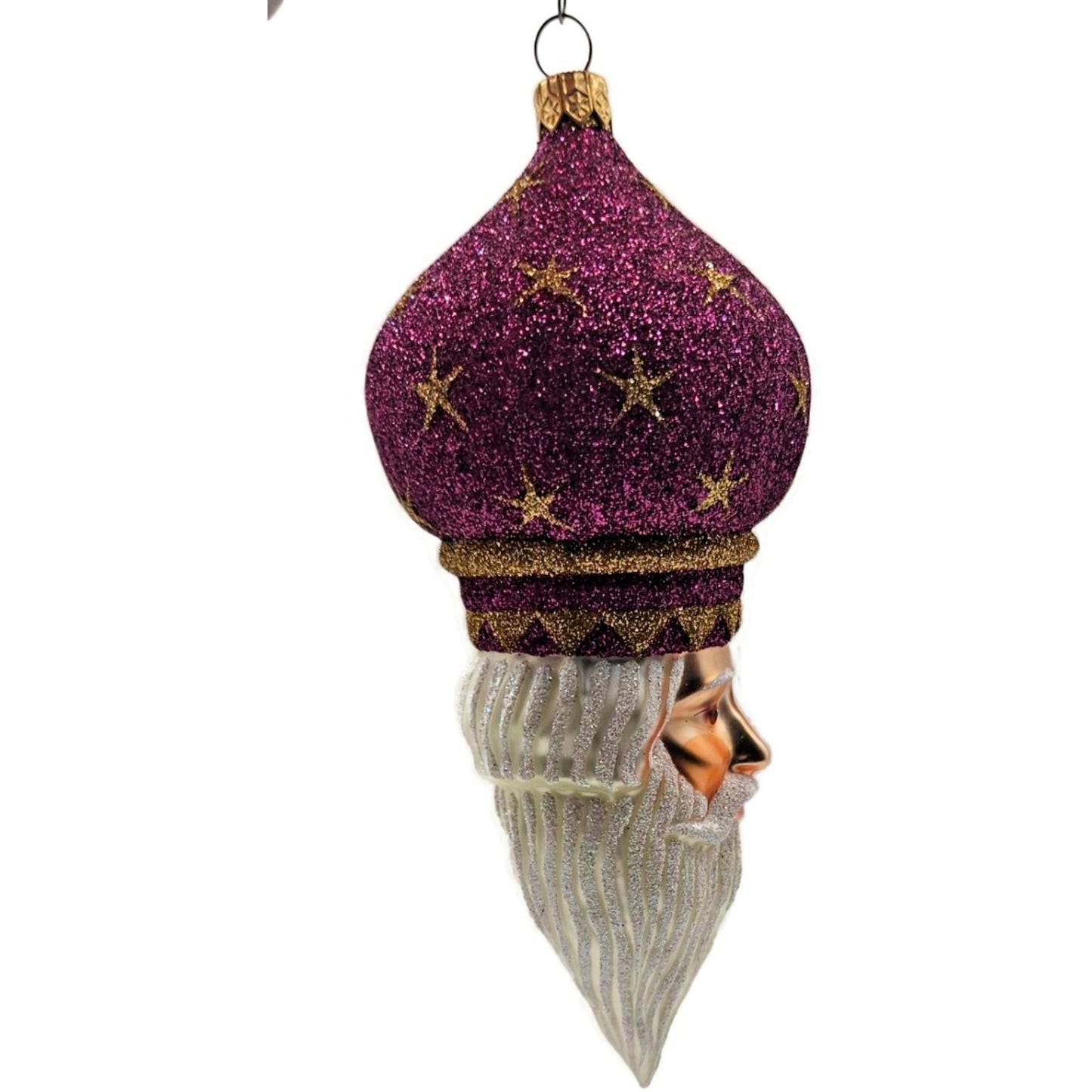 Patricia Breen Nuit Noel Fuchsia Stars Santa Head Christmas Tree Ornament