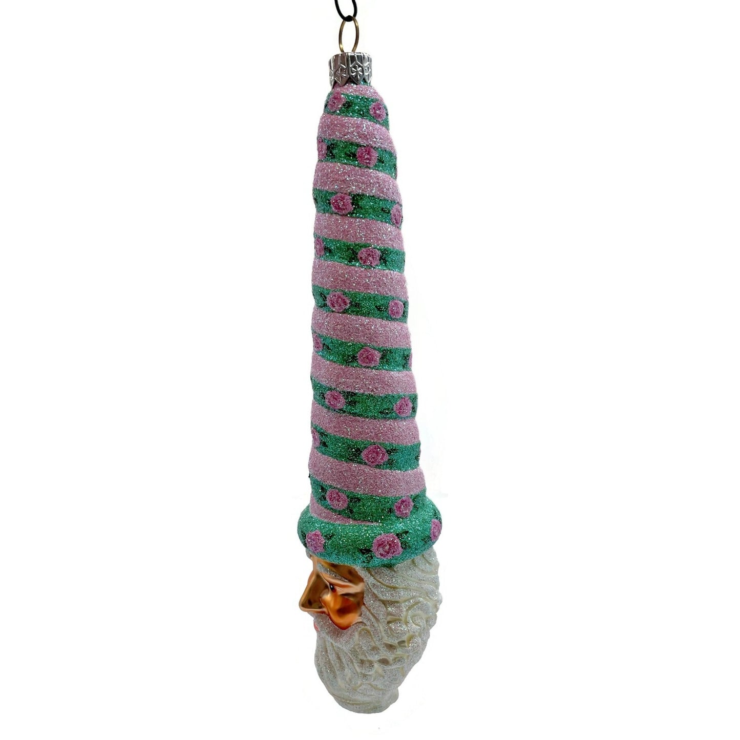 Patricia Breen Ornament Sucre Santa Pink Green Roses Spring Christmas Tree Decor