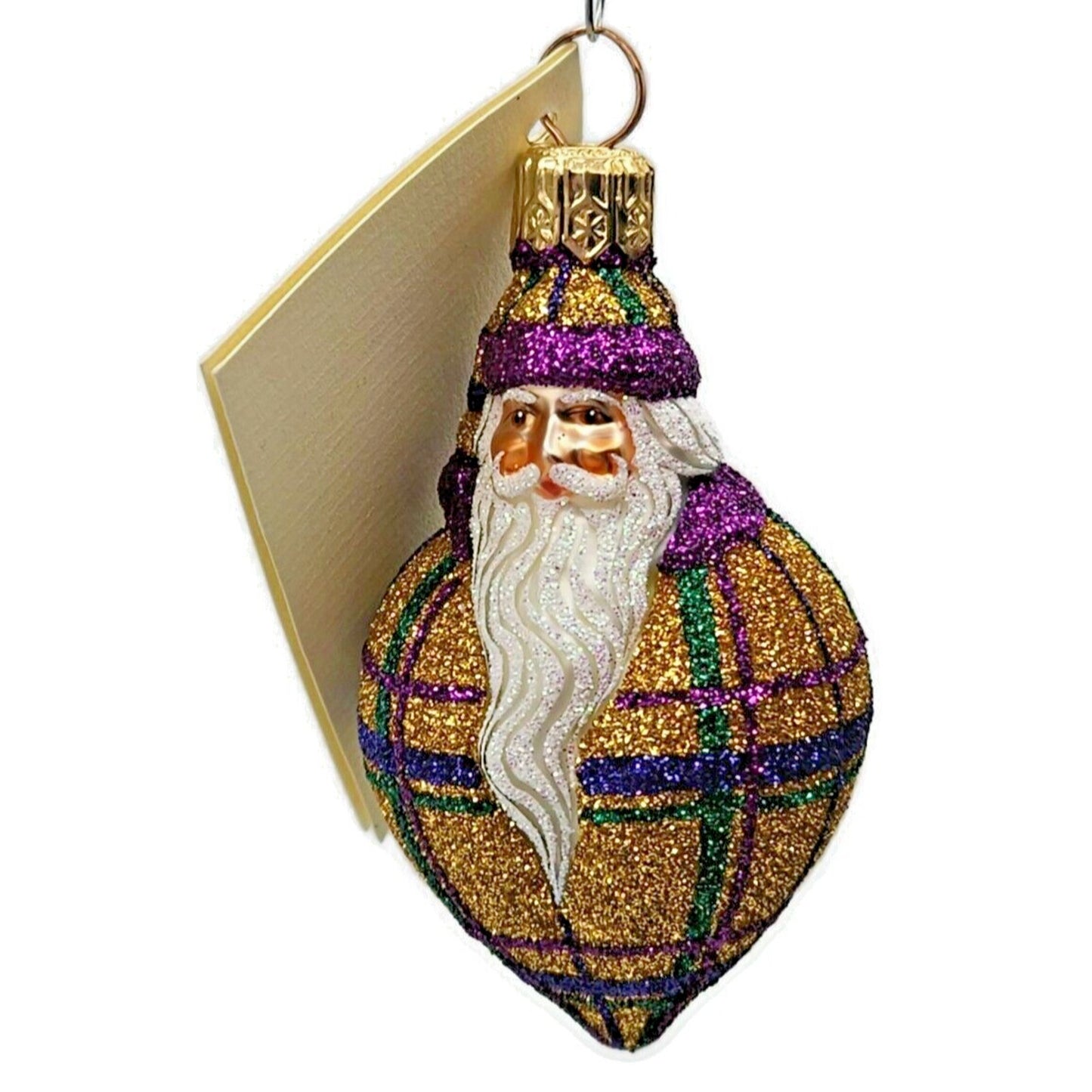 Patricia Breen Miniature Santa Poeticus Plaid Purple Gold Christmas Ornament HCB