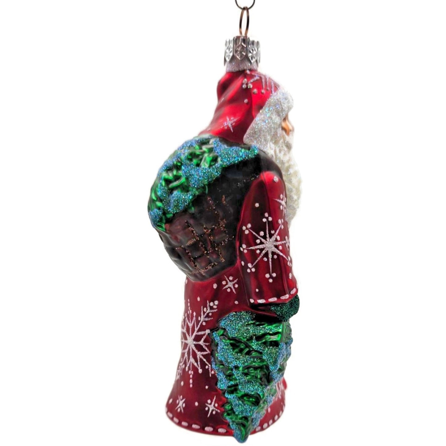 Patricia Breen Through The Woods Red Santa Pine Trees Snow Christmas Ornament