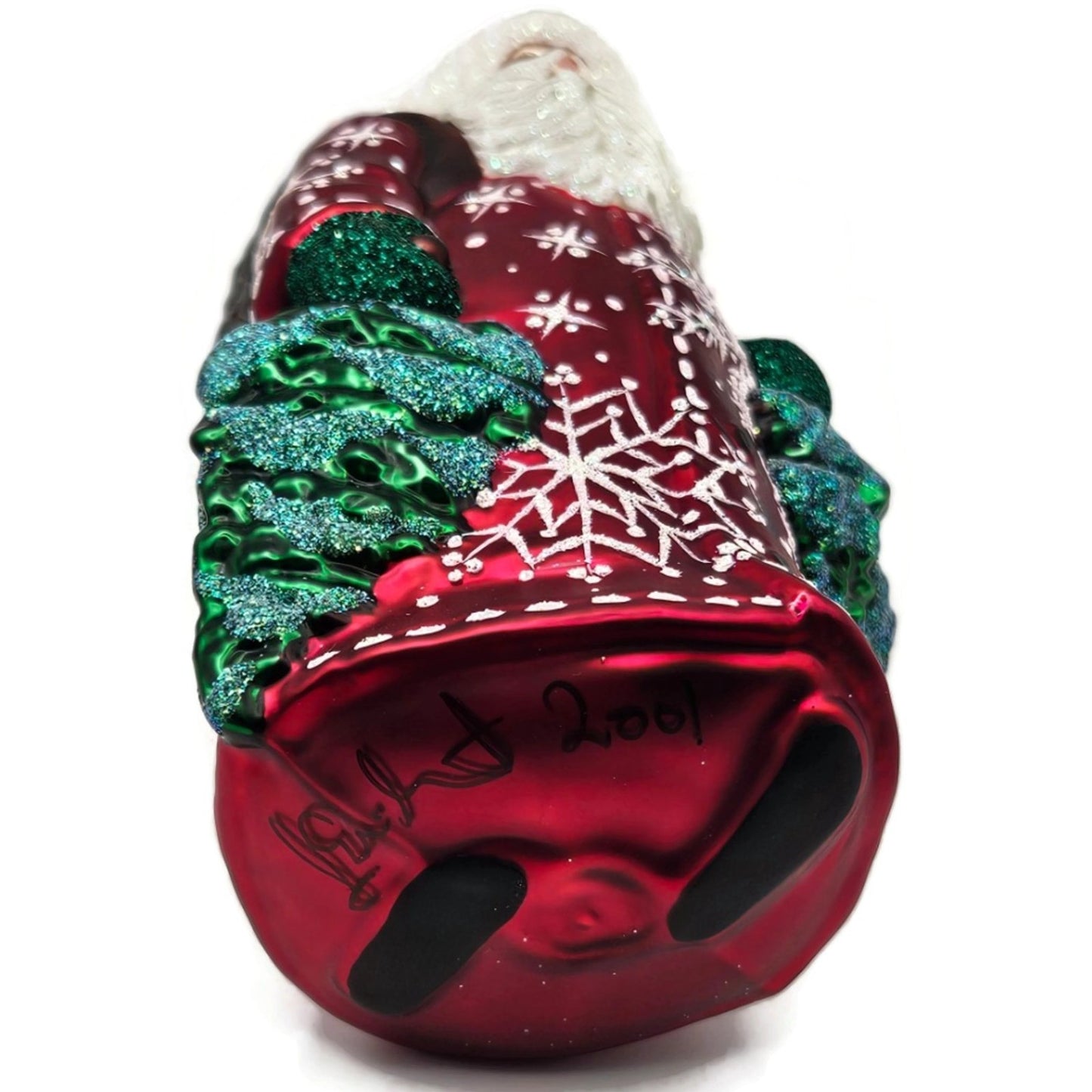 Patricia Breen Through The Woods Red Santa Pine Trees Snow Christmas Ornament