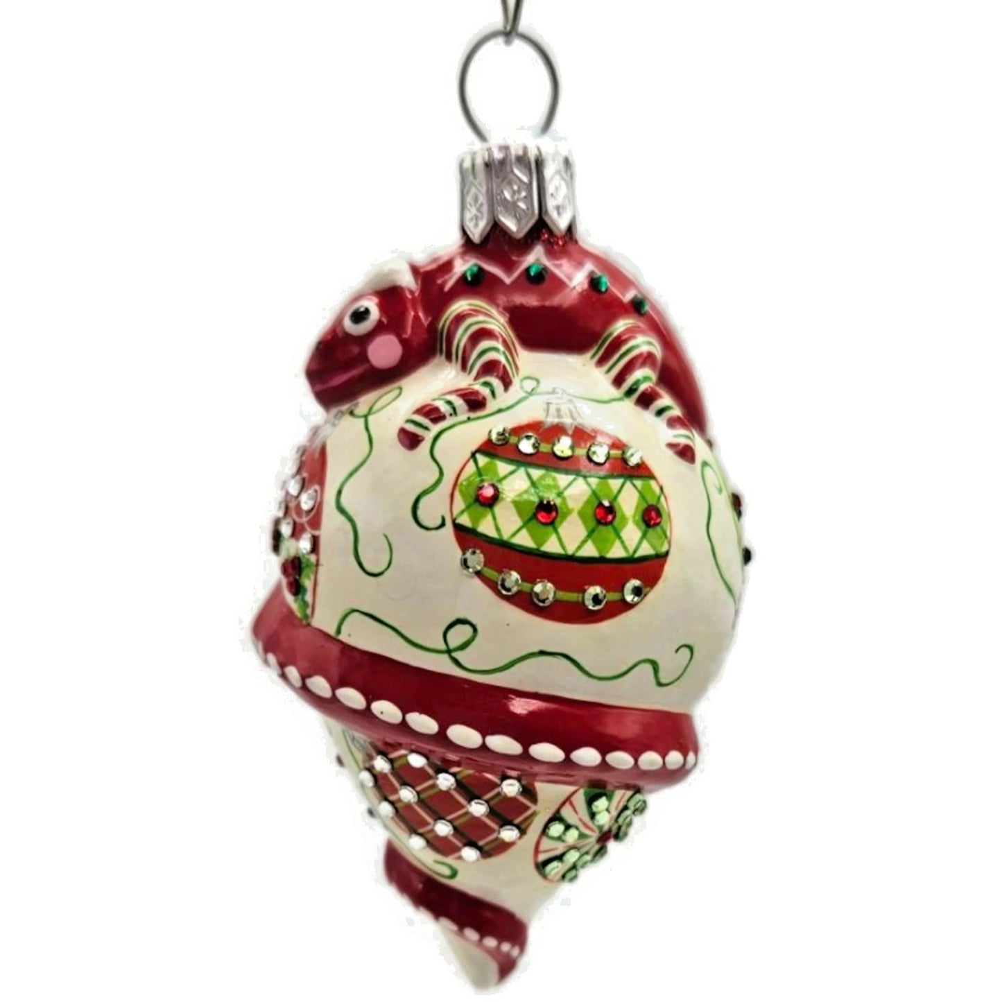 Patricia Breen Topping Chameleon Winter Striped Holly Christmas Tree Ornament