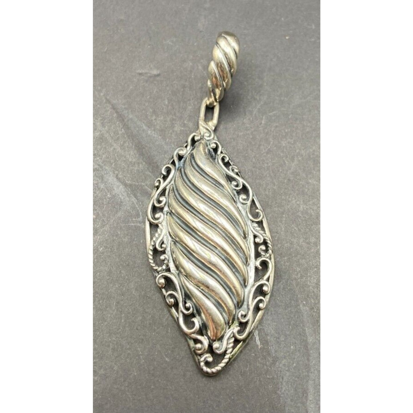 Carolyn Pollack Relios Leaf Shaped Pendant 925 Sterling Silver Scroll Filigree