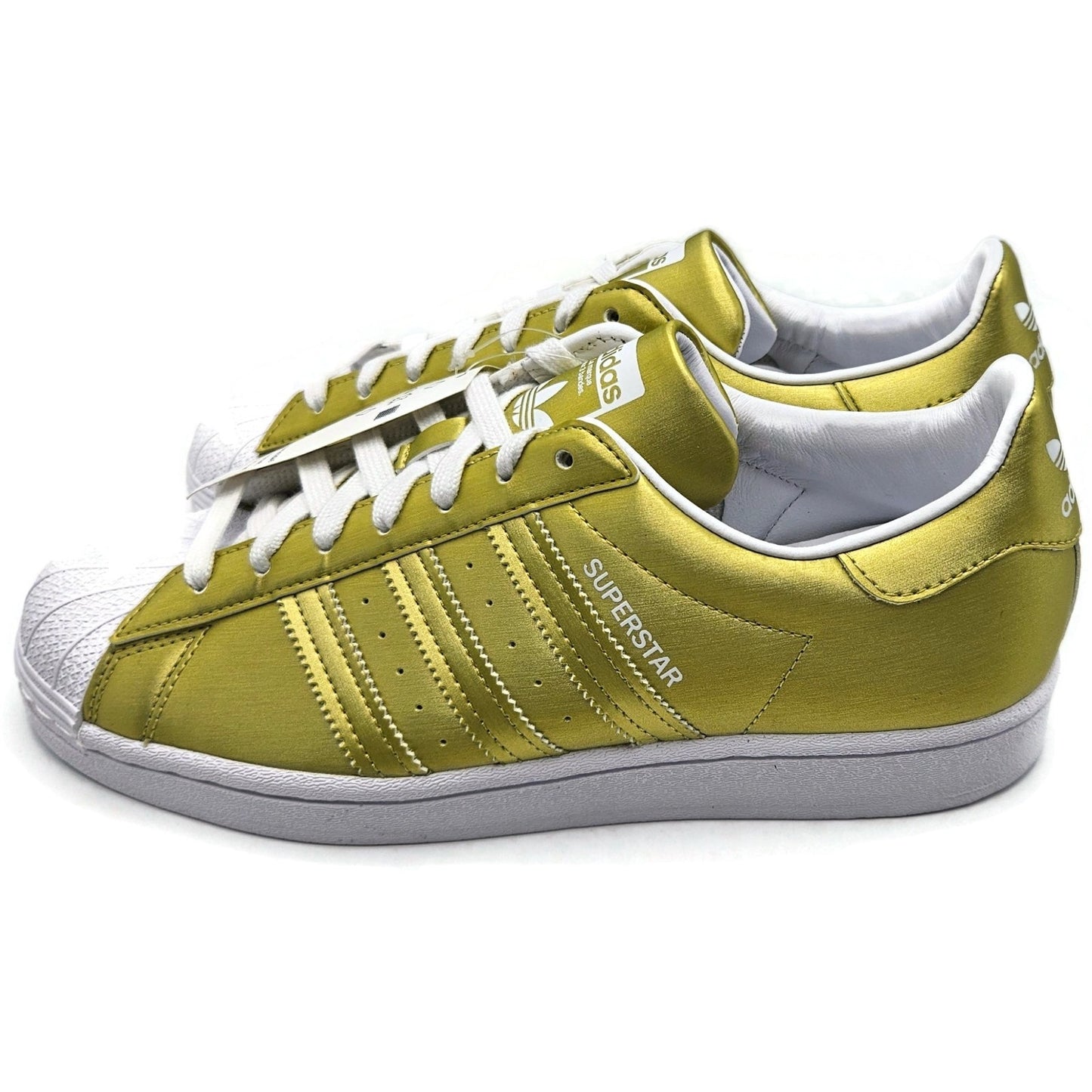 Adidas Superstar White Gold Metallic Leather Shoes Ladies Sz 9 Shell Toe FY1154