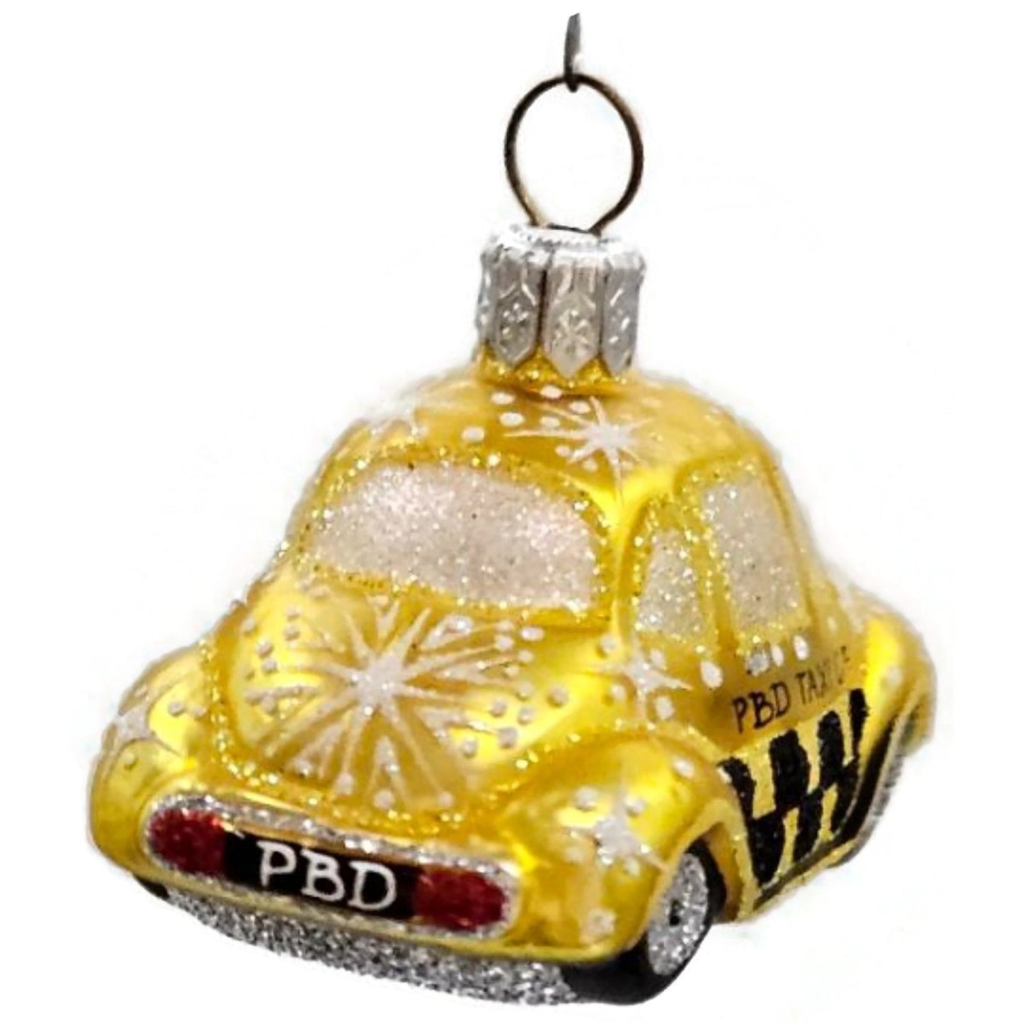 Patricia Breen Miniature Taxi Yellow Snowflakes Signed Christmas Tee Ornament