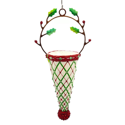 Patricia Breen Winter Cornucopia Holly Plaid Red Christmas Holiday Ornament