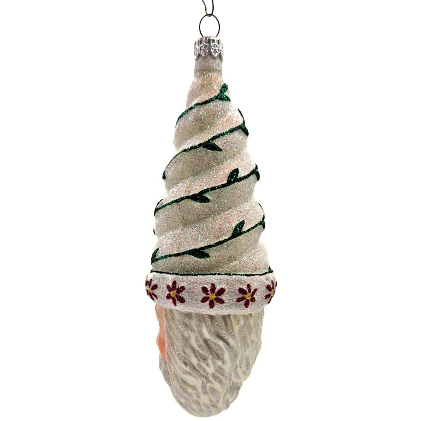 Patricia Breen Goslar Santa Pearl Green Red Glittered Christmas Decor Ornament