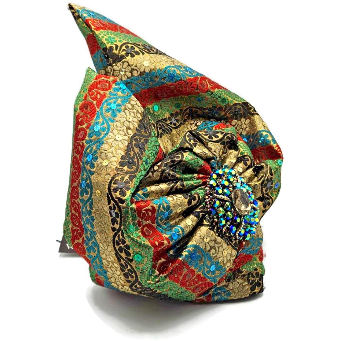 Whittall And Shon Womens Multicolor 2518 Ababa Draped Turban with Jewel Brooch