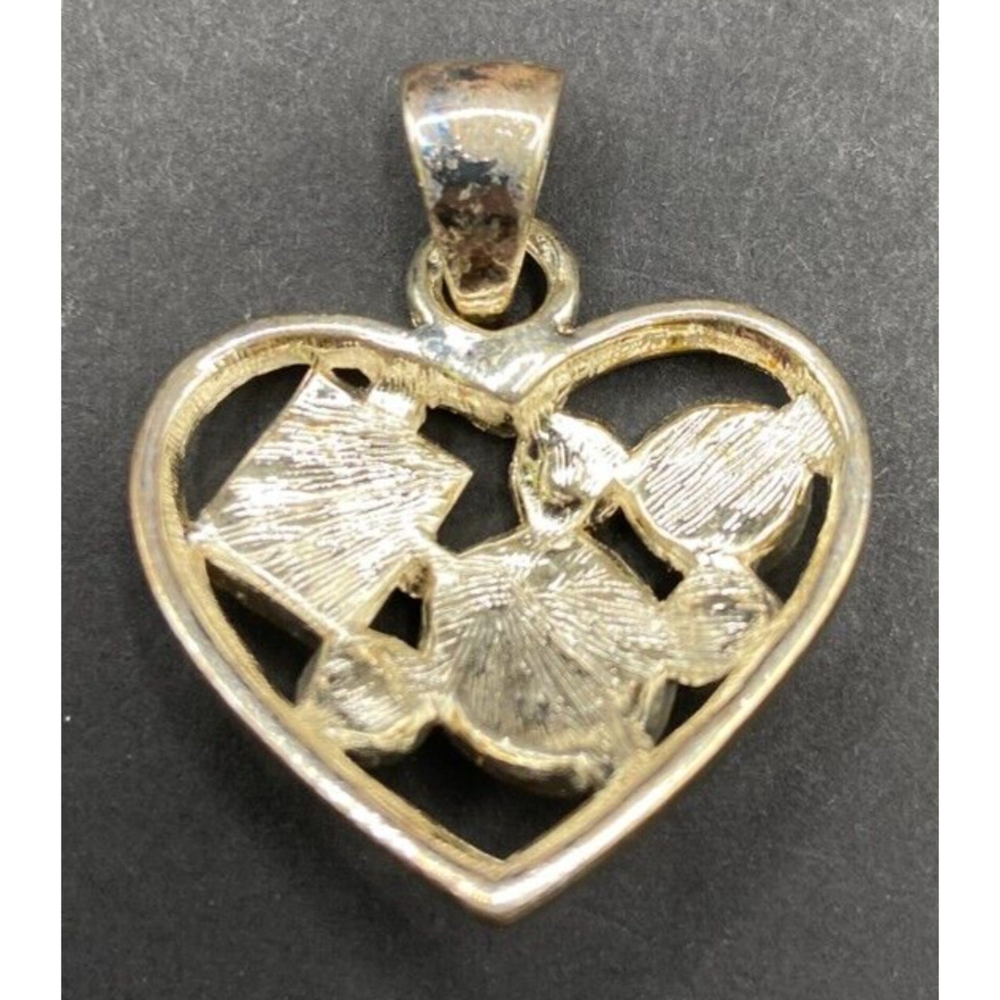 Heart Shaped Pendant Lapis Lazuli Blue Mixed Gemstones Silver Tone Metal