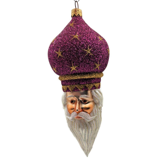 Patricia Breen Nuit Noel Fuchsia Stars Santa Head Christmas Tree Ornament