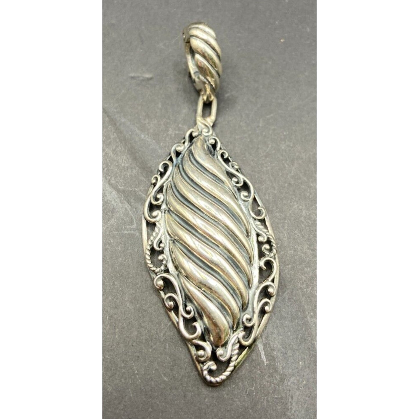 Carolyn Pollack Relios Leaf Shaped Pendant 925 Sterling Silver Scroll Filigree