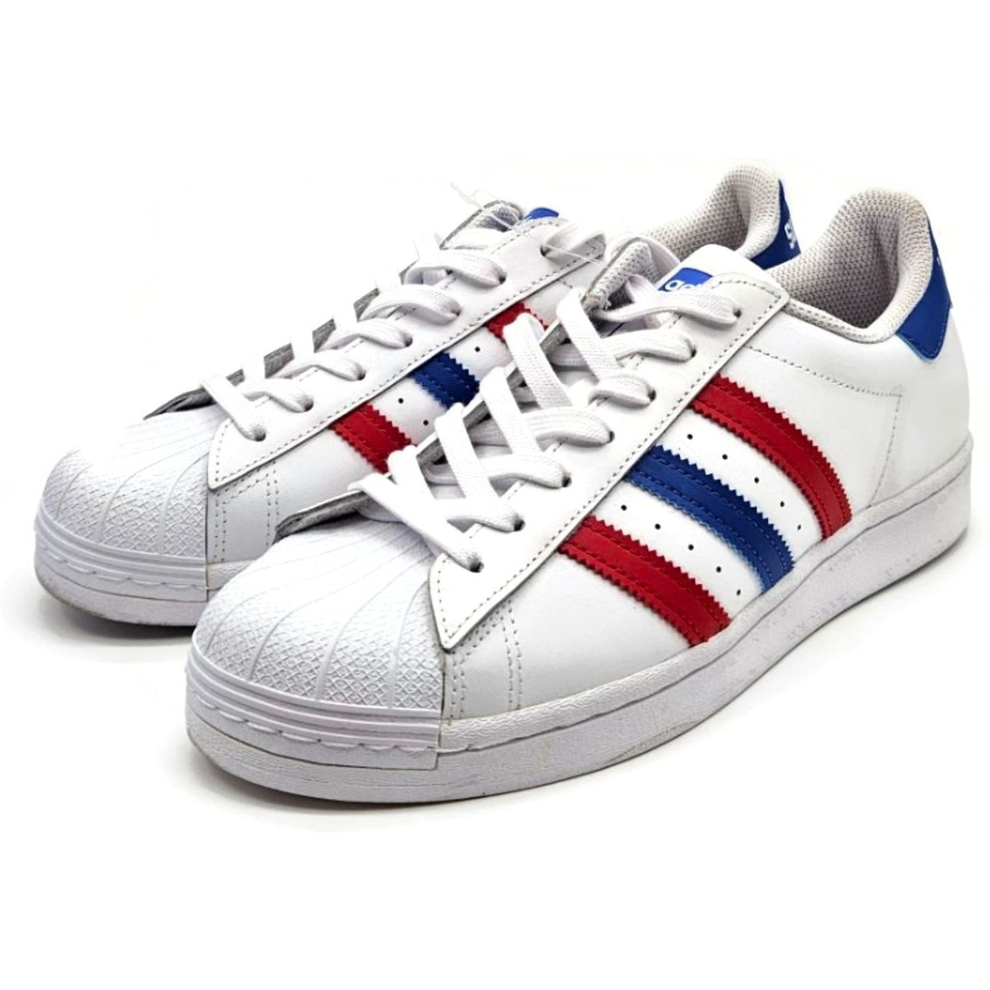 Adidas Superstar White Red Blue Stripe Shoes Ladies Size 9 Shell Toe AC7162