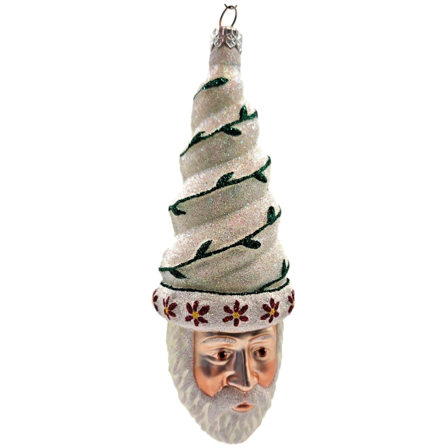 Patricia Breen Goslar Santa Pearl Green Red Glittered Christmas Decor Ornament