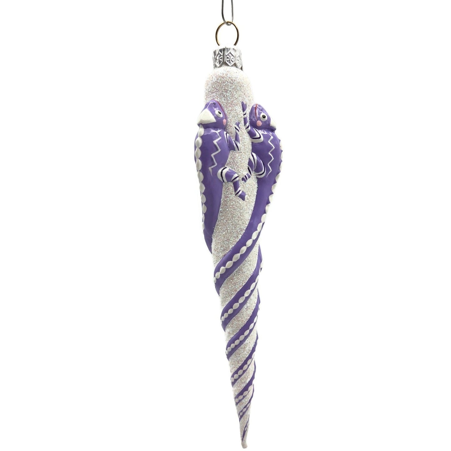 Patricia Breen Chameleon Icicle Lavender White Glass Christmas Holiday Ornament