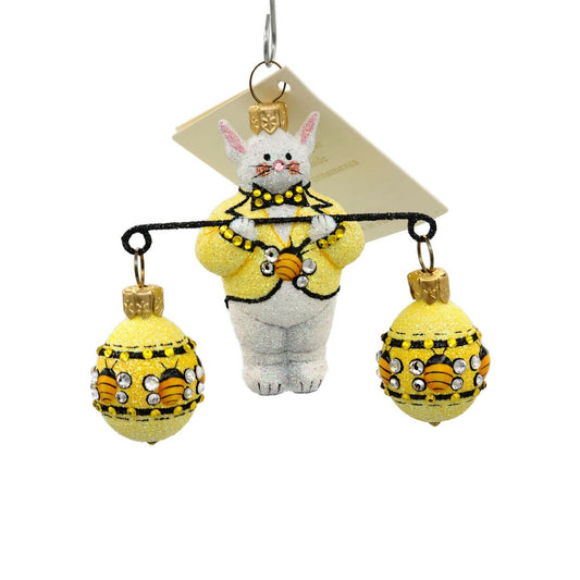 Patricia Breen Bunny Balance Bees Yellow Spring Glittered Holiday Ornament