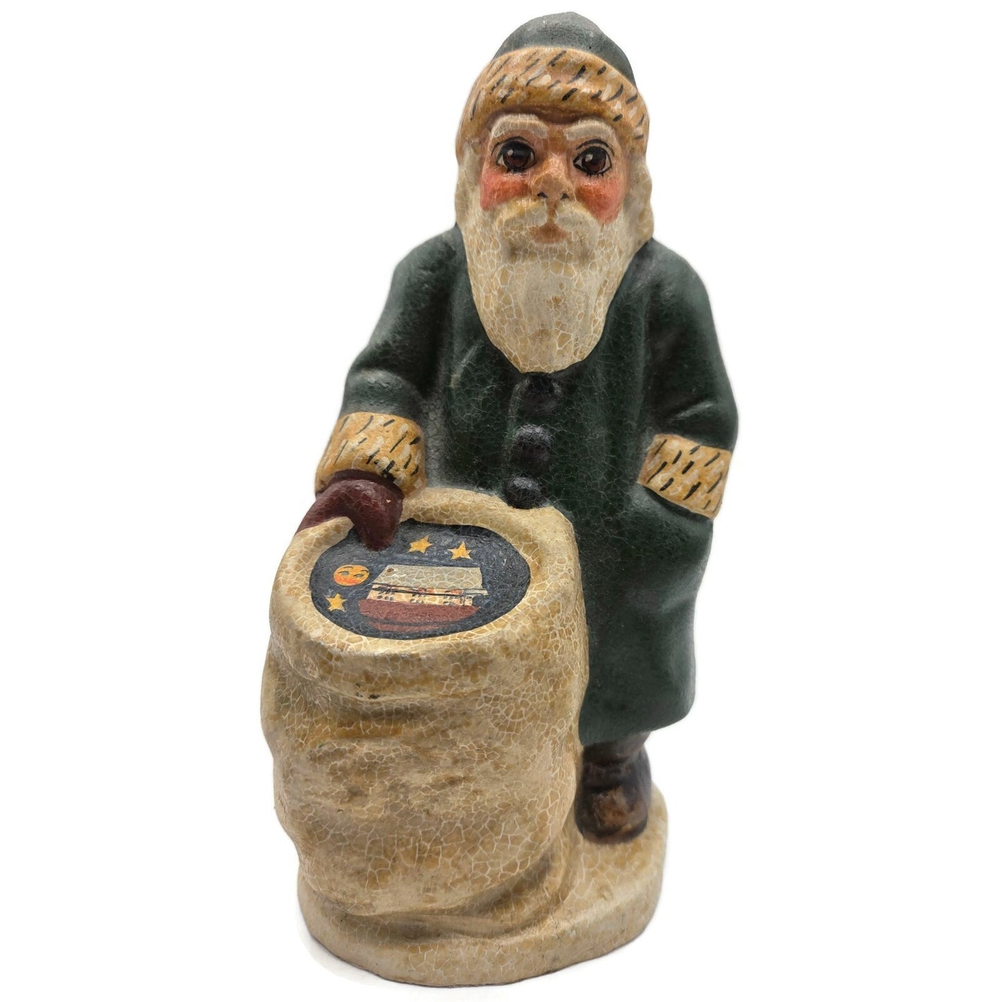 Vaillancourt Father Christmas with Noahs Ark in Sack Folk Art Christmas Figurine