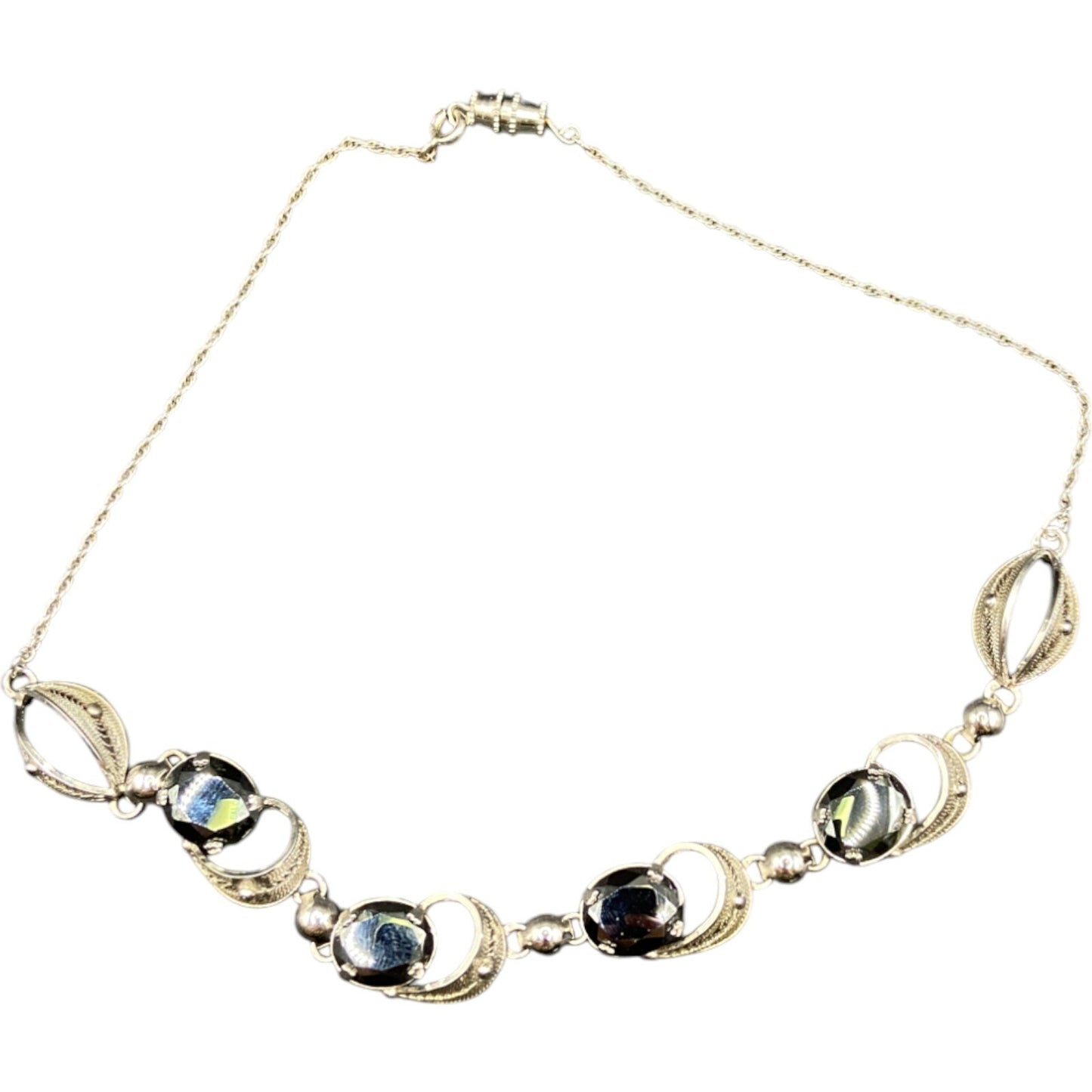 Sorrento 925 Sterling Silver Hematite Jewelry Set Necklace Brooch Earrings