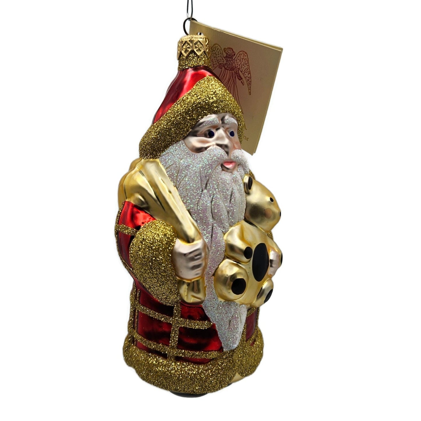 Patricia Breen Santa and Teddy Red Plaid Gold Christmas Holiday Tree Ornament