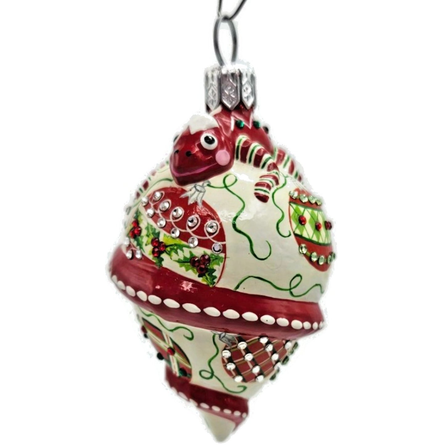 Patricia Breen Topping Chameleon Winter Striped Holly Christmas Tree Ornament