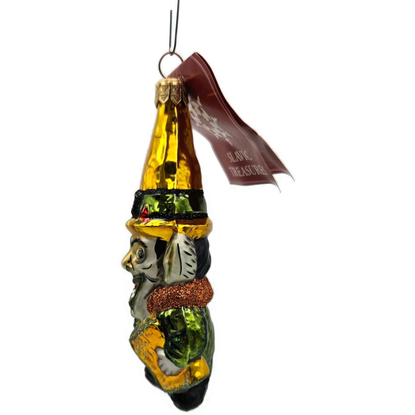 Slavic Treasures Halloween Witch Goblin Book Ornament Blown Glass Poland Rare