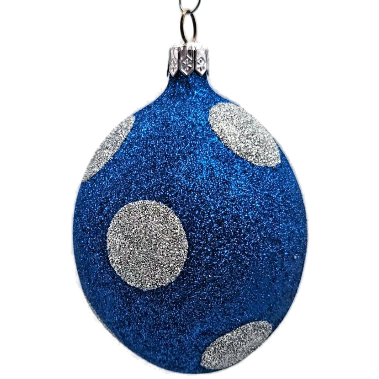 Patricia Breen Egg Blue Silver Polka Dot Easter Glittered Christmas Ornament