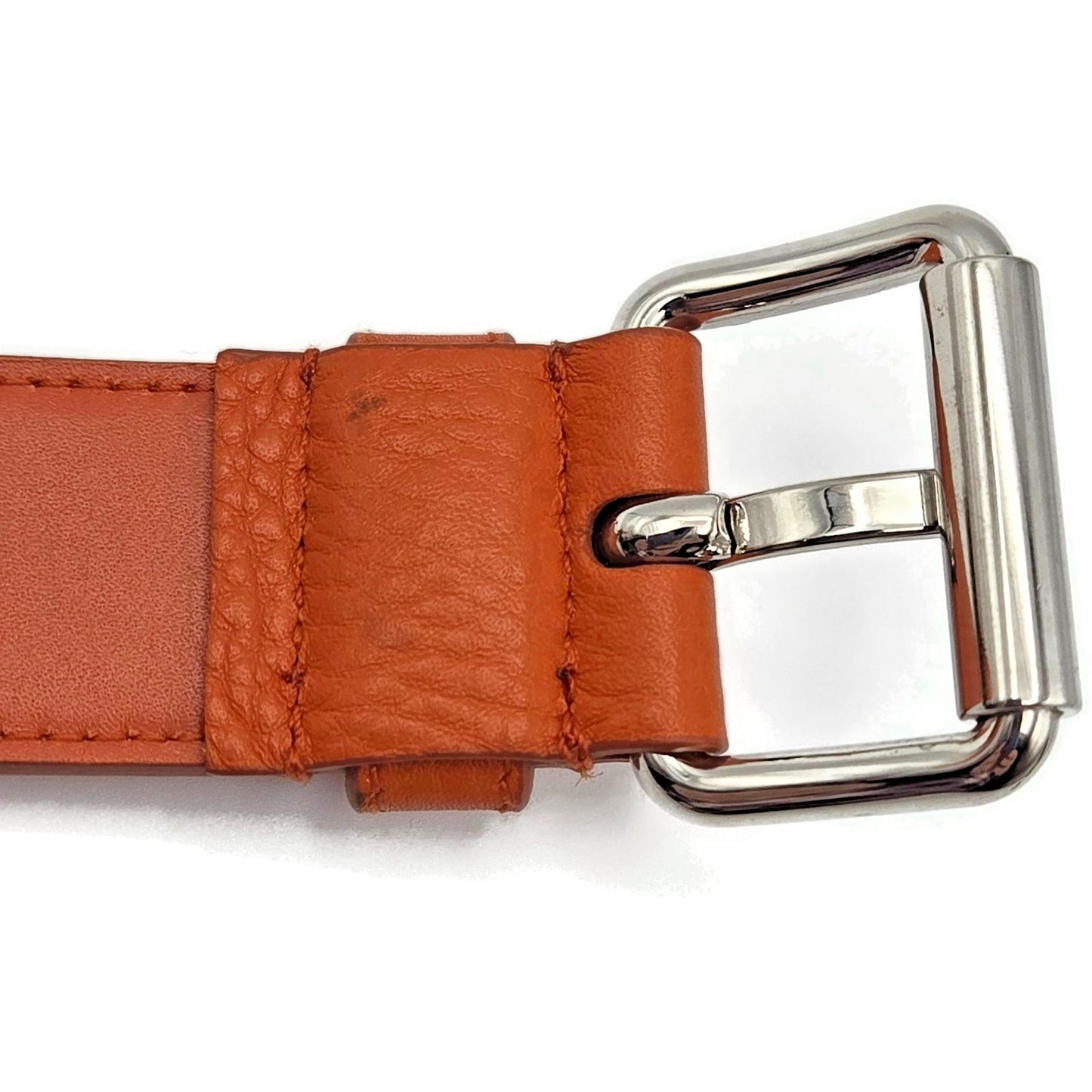 Prada Orange Leather Belt 36 Inch / 90 cm Silver Buckle Made in Italy 2C5161