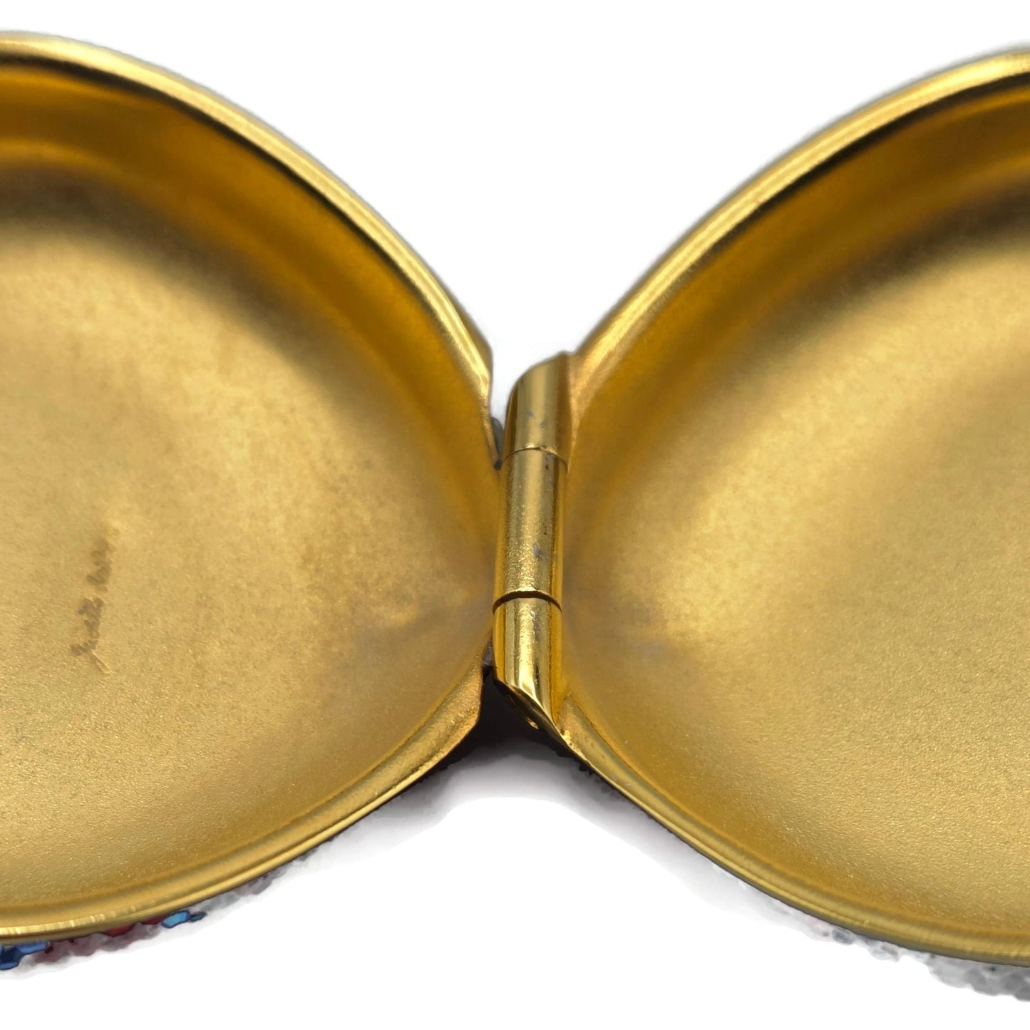 Judith Leiber Heart Crystal Pill Box Multicolor Pave Gold Tone Signed 2 inches