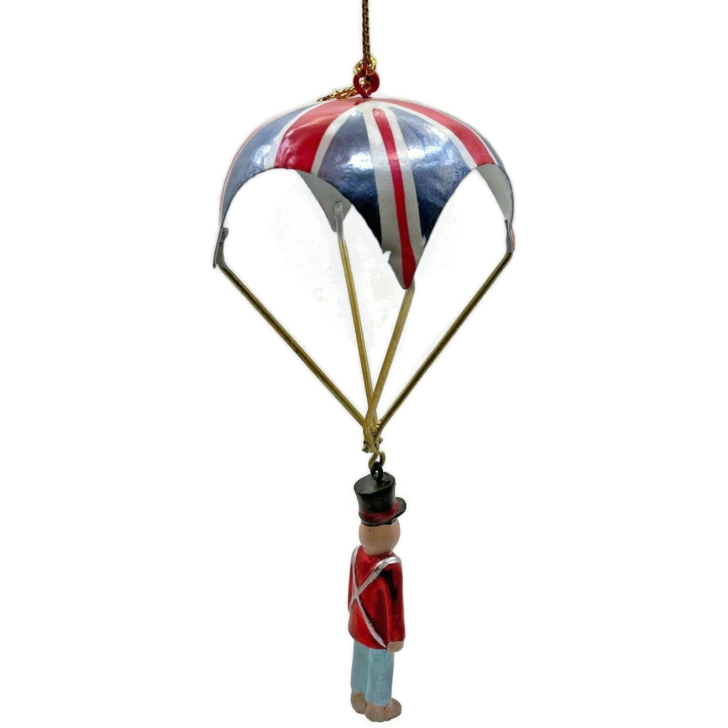 Metal Tin British Royal Guard Union Jack Parachutes Patriotic Christmas Ornament
