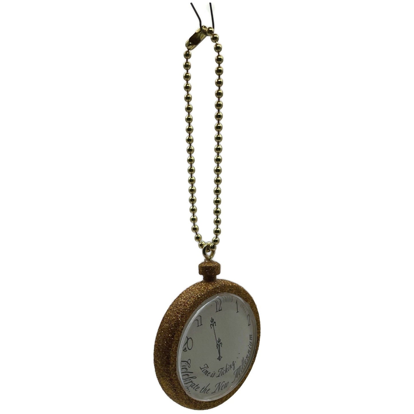 Vintage Time is Ticking Celebrate The Millennium Gold Glitter Christmas Ornament