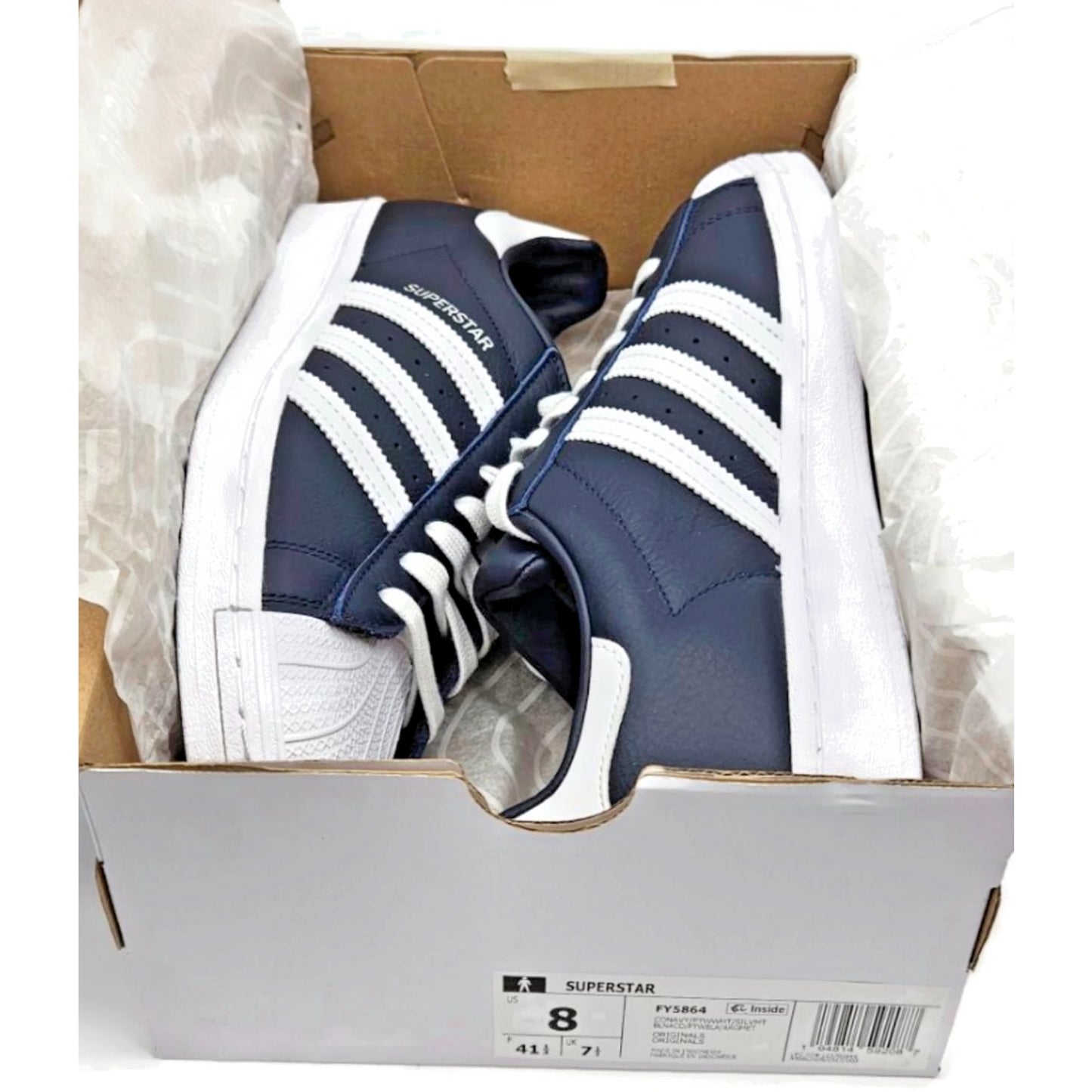Adidas Superstar Navy Blue Stripe Leather Shoes Unisex Size 8 Shell Toe FY5864