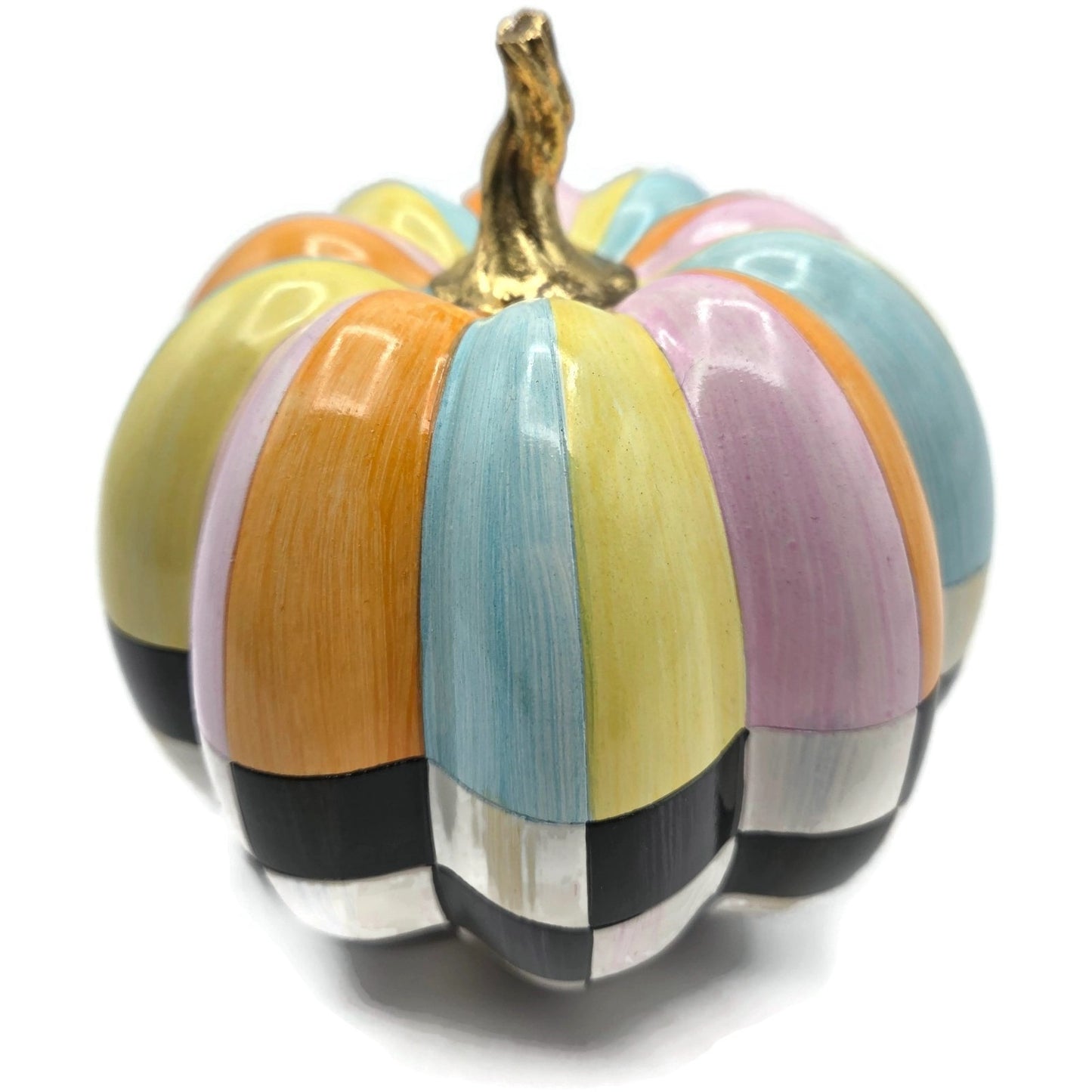 MacKenzie Childs Cotton Candy Mini Check Stripe Pumpkin Autumn Fall Decor