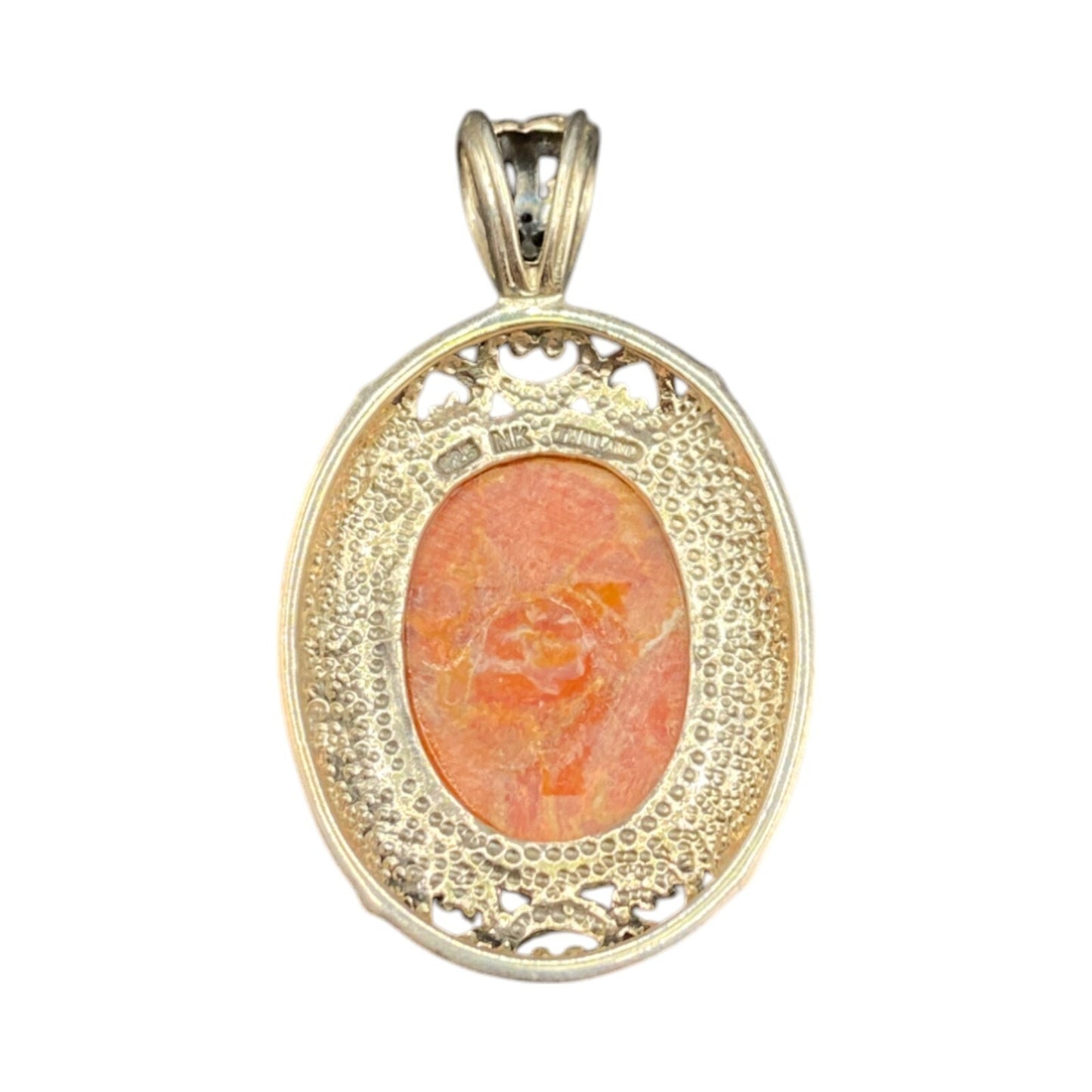 Orange Spiny Oyster Shell Oval Shaped Pendant 925 Sterling Silver NK Thailand