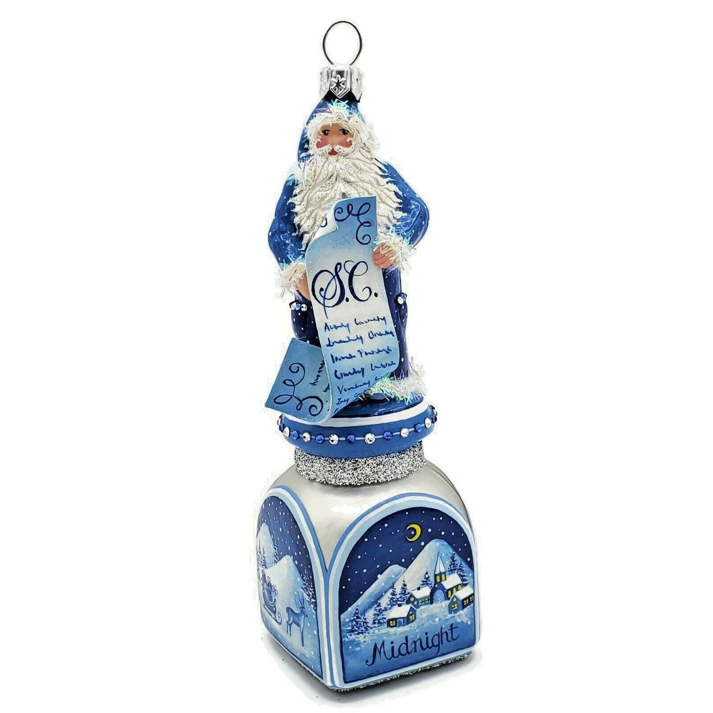 Patricia Breen Ornament Checking it Twice Midnight Blue Santa Claus Christmas