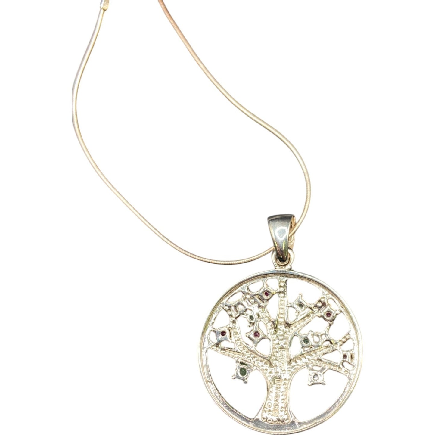 Tree Of Life Pendant Multicolor Stones Snake Chain Necklace 925 Sterling Silver