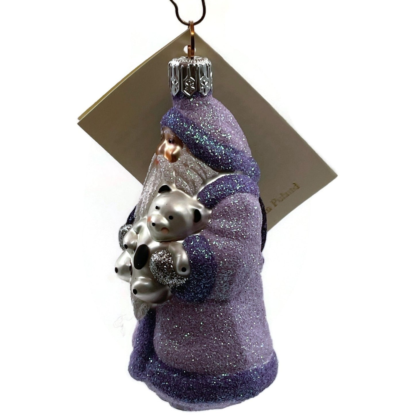 Patricia Breen Miniature Santa and Teddy Lavender Glittered Christmas Ornament