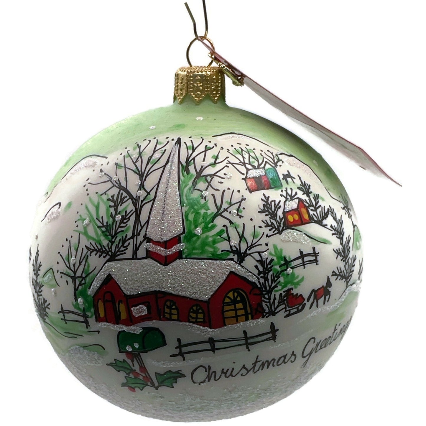 Heartfully Yours Orb Winter Valley Scenery Village Snow Christmas Tree Ornament