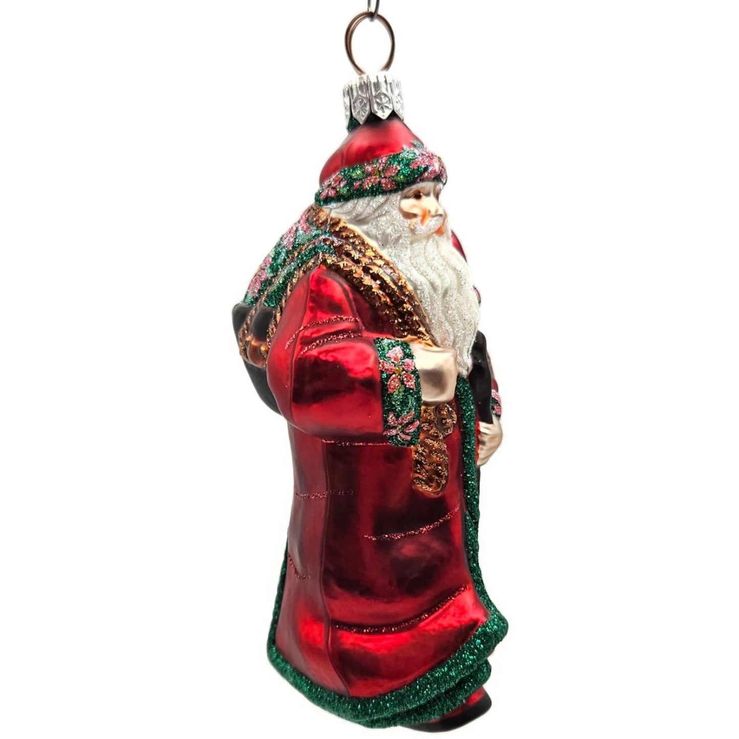 Patricia Breen Wayfaring Santa Claus Poinsettia Matte Christmas Tree Ornament