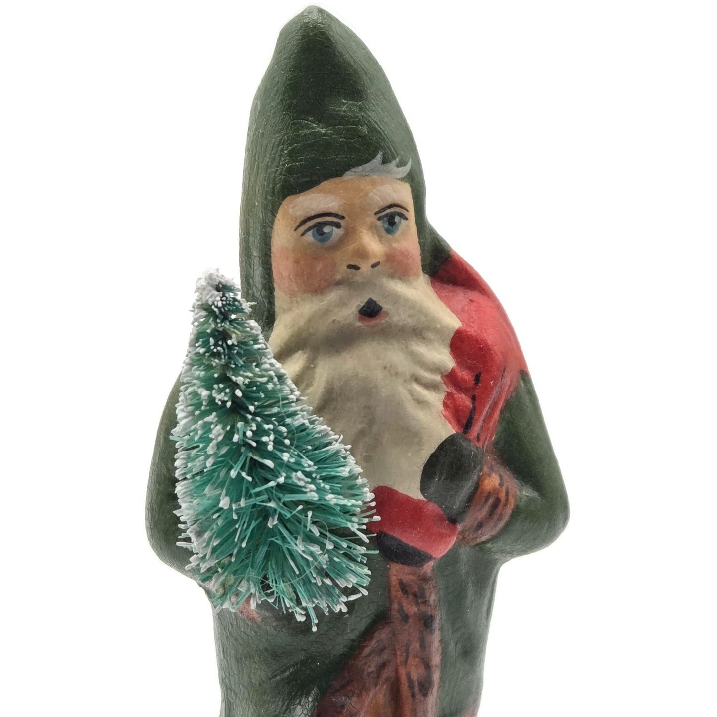 Vaillancourt Small Green Father Christmas Trudging Thru Snow Christmas Figurine