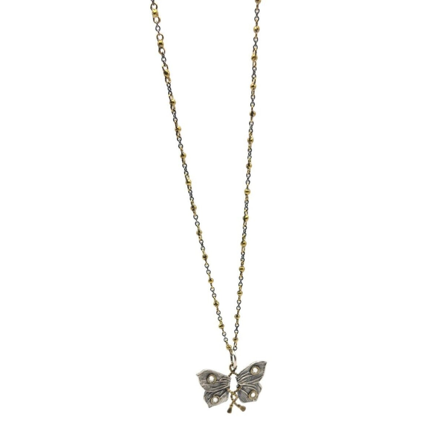 Butterfly Pendant Necklace Chain Two Tone Metal 28 in Joseph K Jewelers