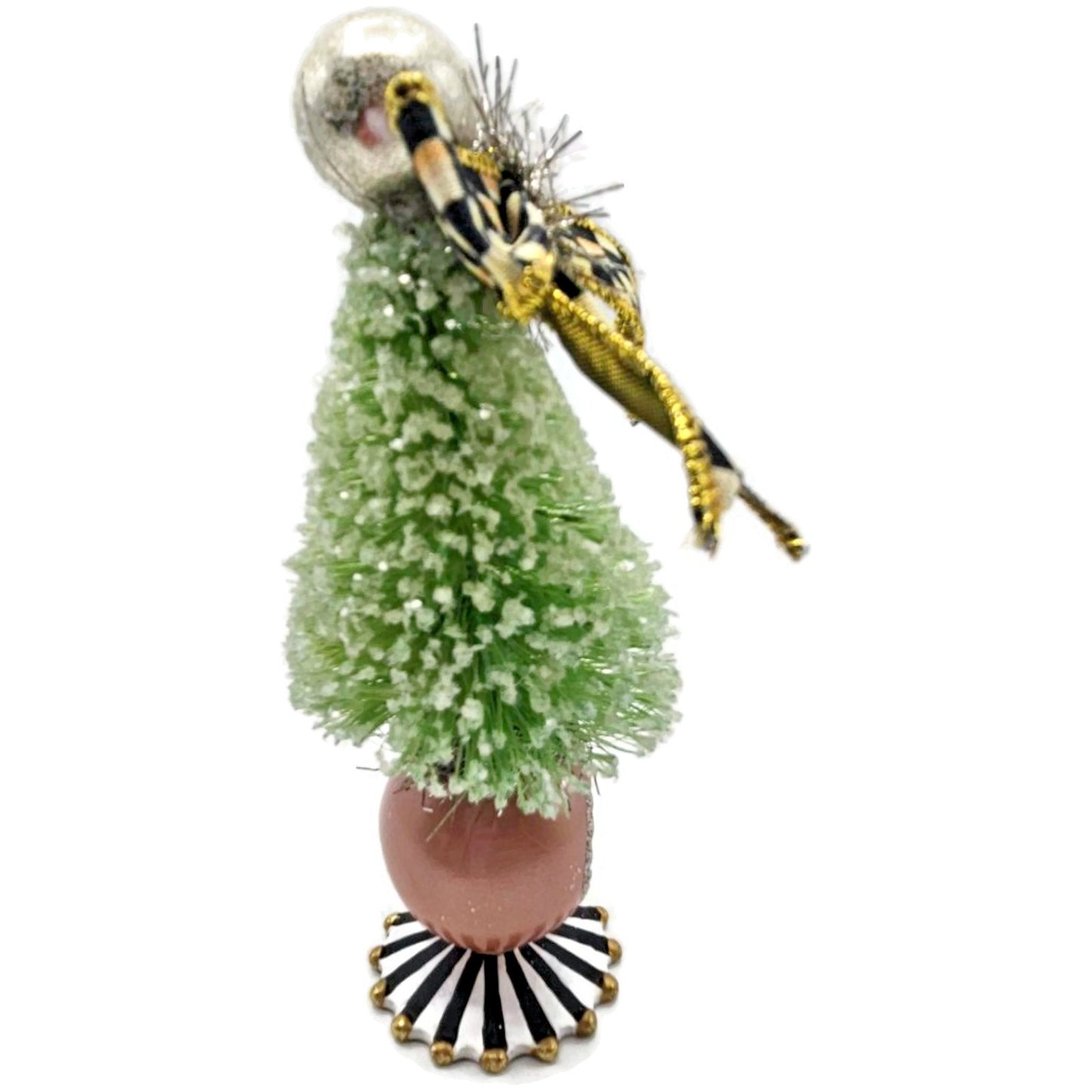 MacKenzie-Childs Home Sweet Snow Bottle Brush Tree Mini Green 6.5" Courtly Check