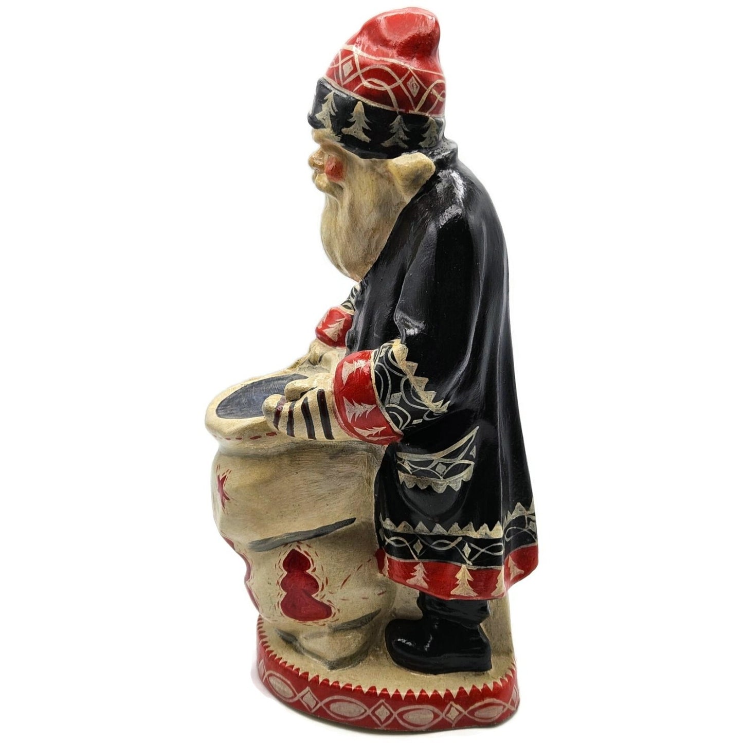 Vaillancourt Father Christmas Wearing Black Coat Red Work Sack Chalkware Folk