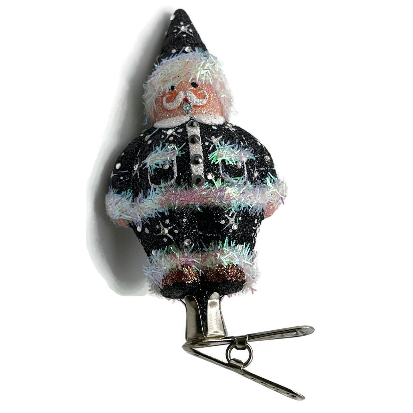 Patricia Breen Charming Claus Black Clip On Glitter Christmas Tree Ornament