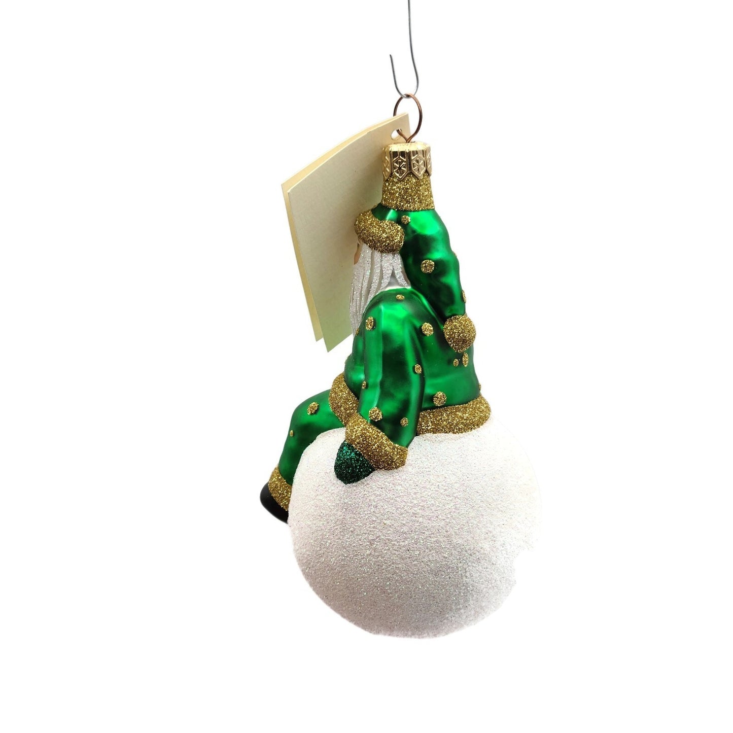 Patricia Breen Snowbound Santa Green Gold Glittered Dots Christmas Tree Ornament