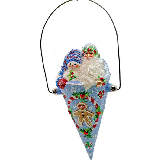 Patricia Breen Victorian Candy Cone Gingerbread Men Blue Christmas Tree Ornament